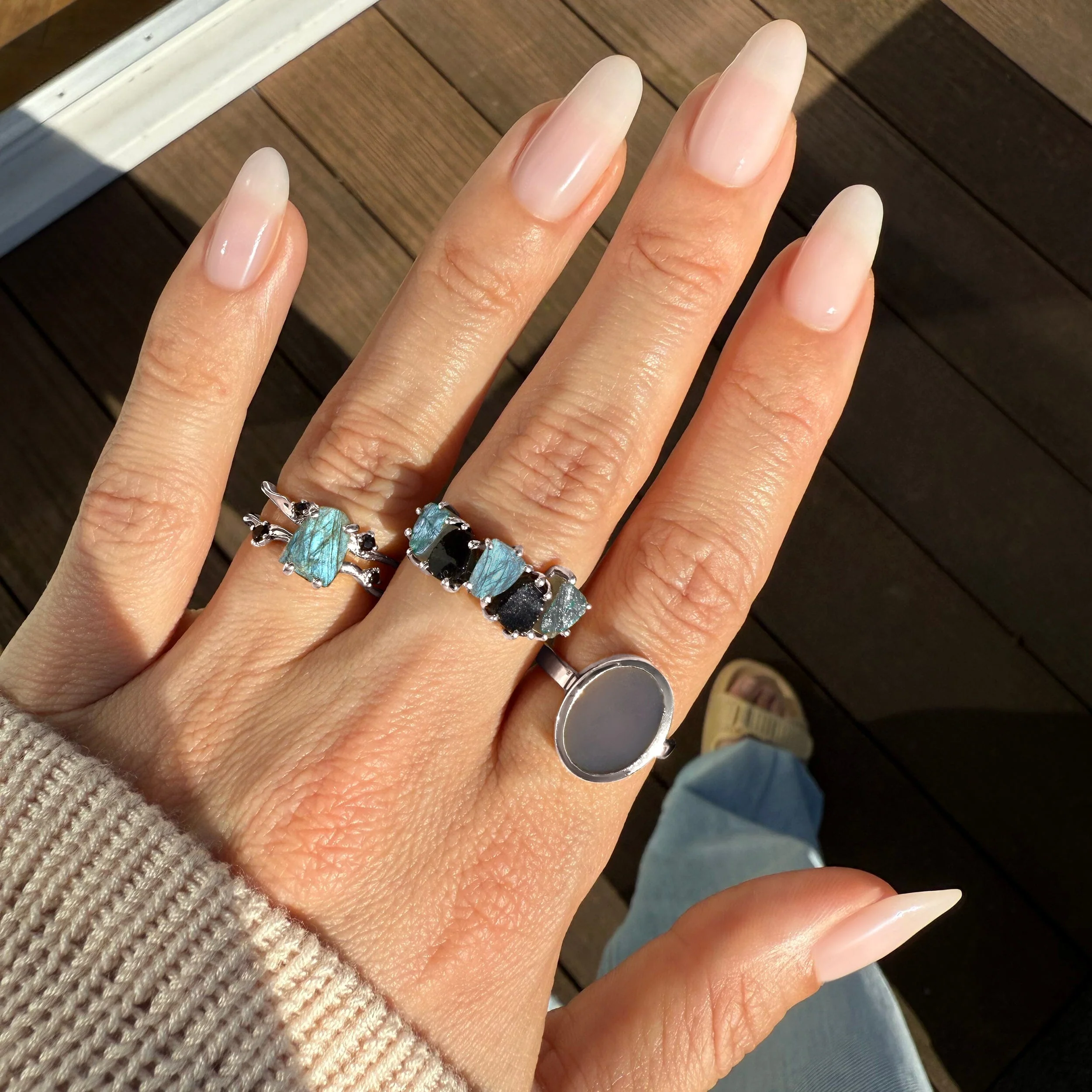 Raw Crystal Ring - Luminous Labradorite & Black Obsidian - Image 12